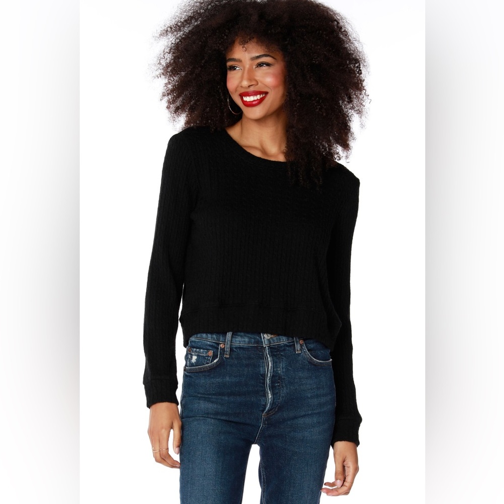 BOBI Black UNKNOWN CrewNeck CableKnit Sweater NWT